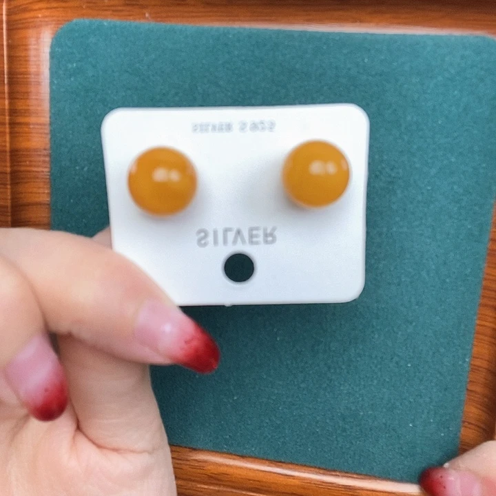 蜜蜡耳饰银S925镶嵌耳钉