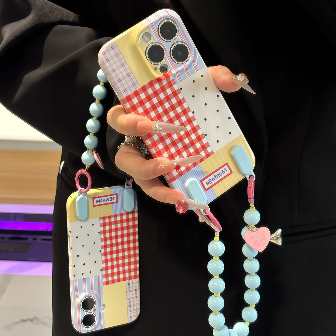 韩风格纹拼接手链适用苹果16/17手机壳iPhone15小米14vivoppo华为