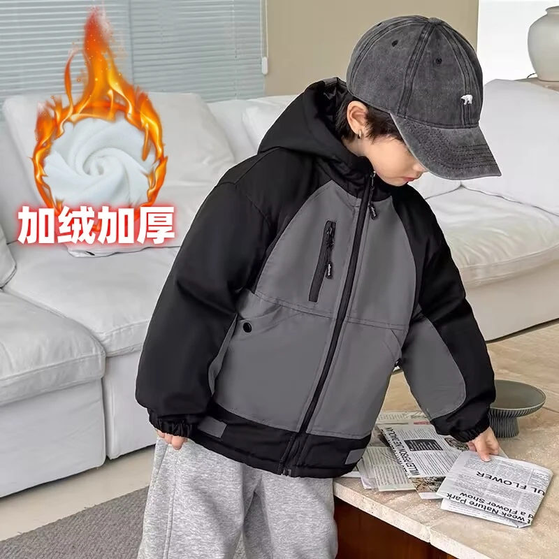 【加绒加厚】男童外套冬季儿童棉衣2024新款中大童休闲男孩棉服风衣