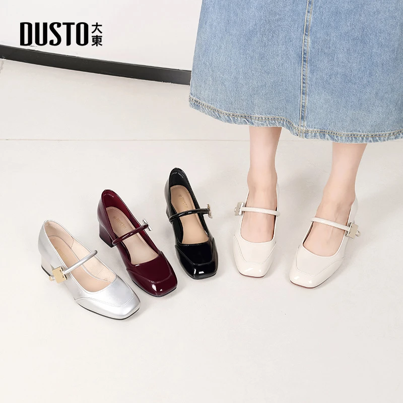 大东法式玛丽珍女鞋轻奢小众漆皮单鞋优雅浅口方头增高鞋子女0076