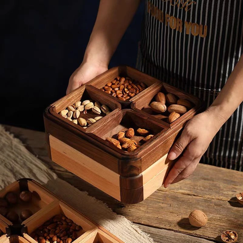 实木中式干果盒摆放坚果收纳盒客厅创意零食果盘茶点盒
