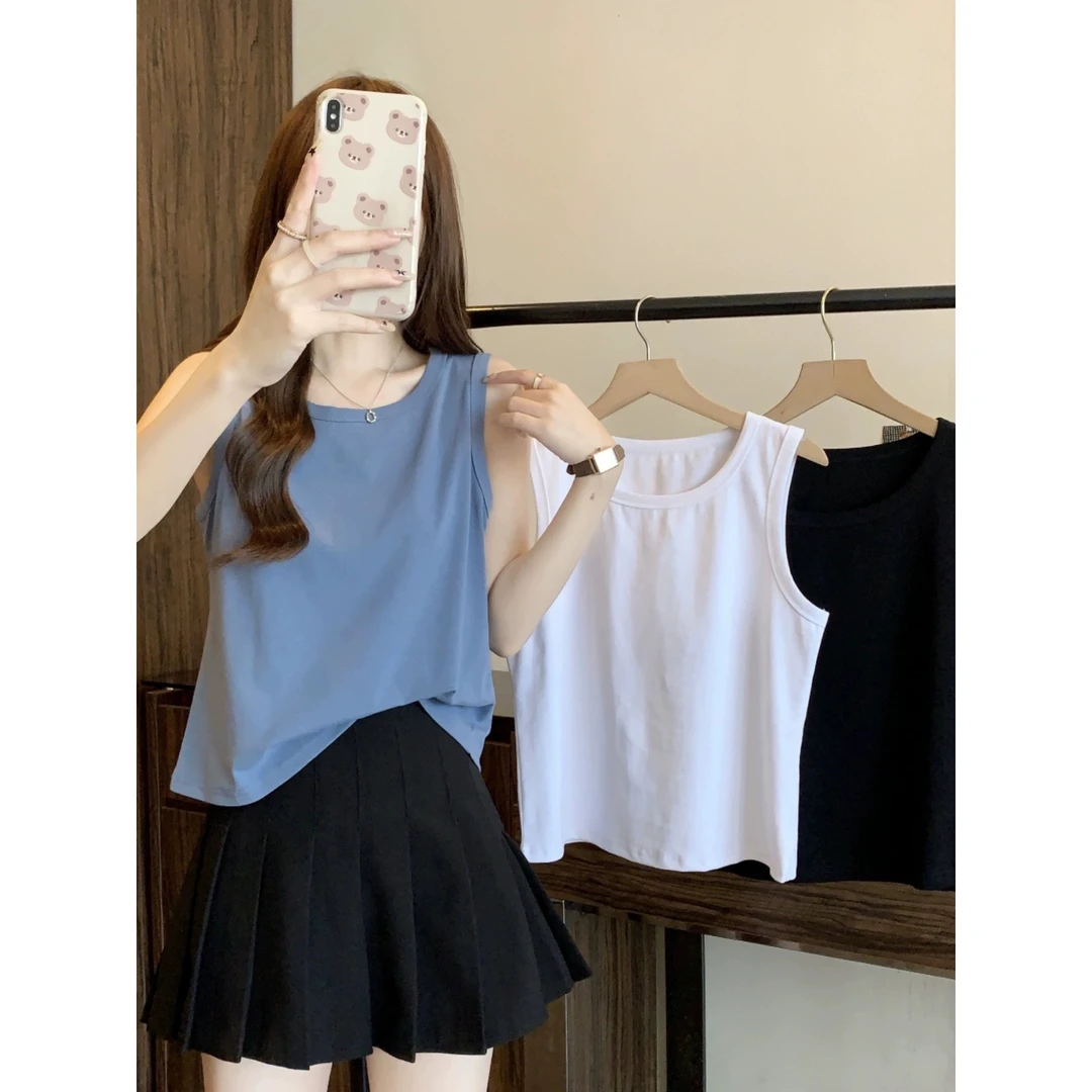 95棉宽松吊带背心女春夏季新款大码外穿内搭遮肚打底纯色无袖上衣