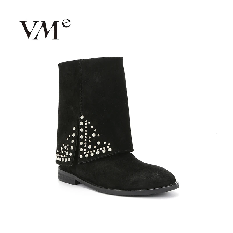 VME/舞魅冬季黑色时尚百搭潮流女士短靴时装靴 VS25D3426