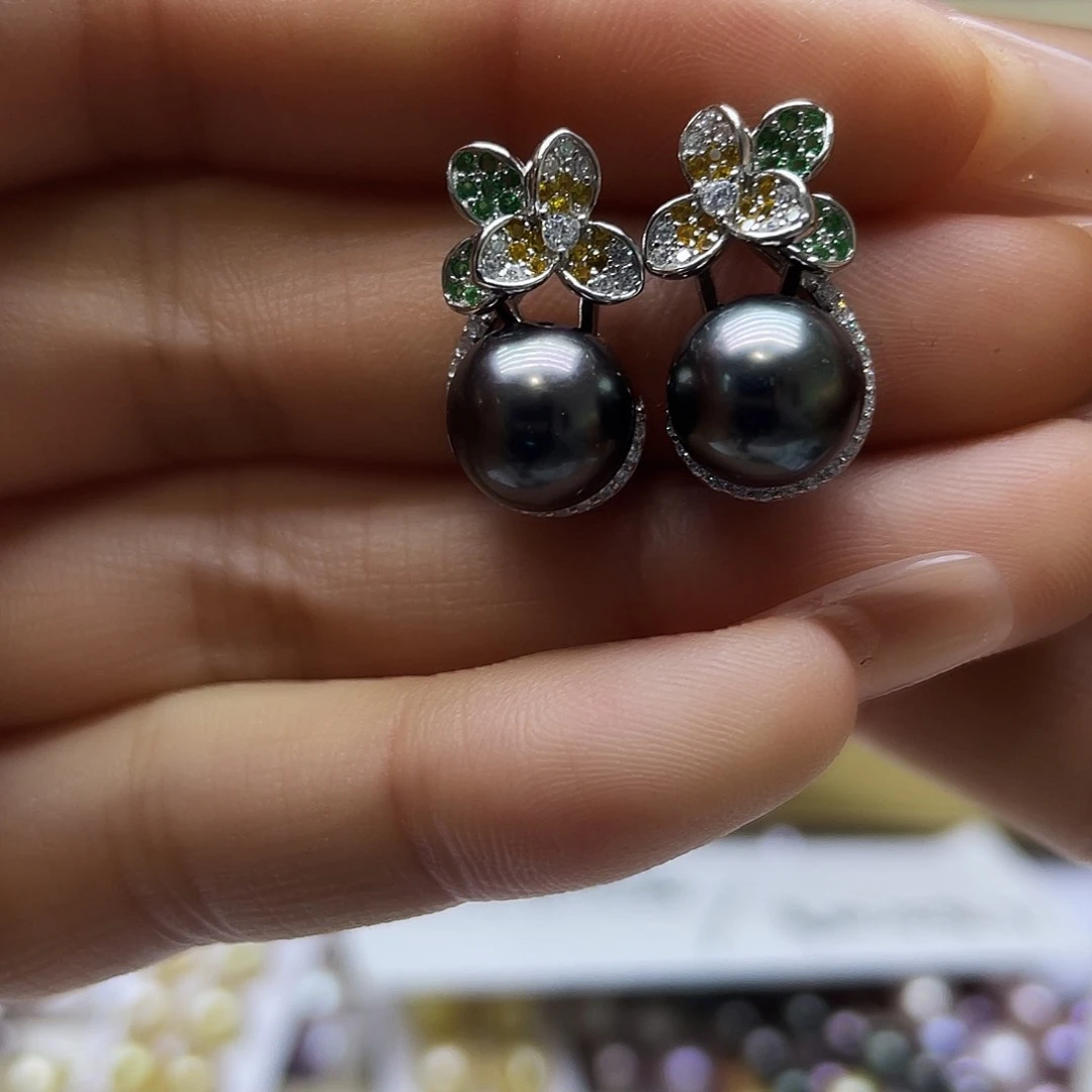 银S925镶嵌海水珍珠耳饰