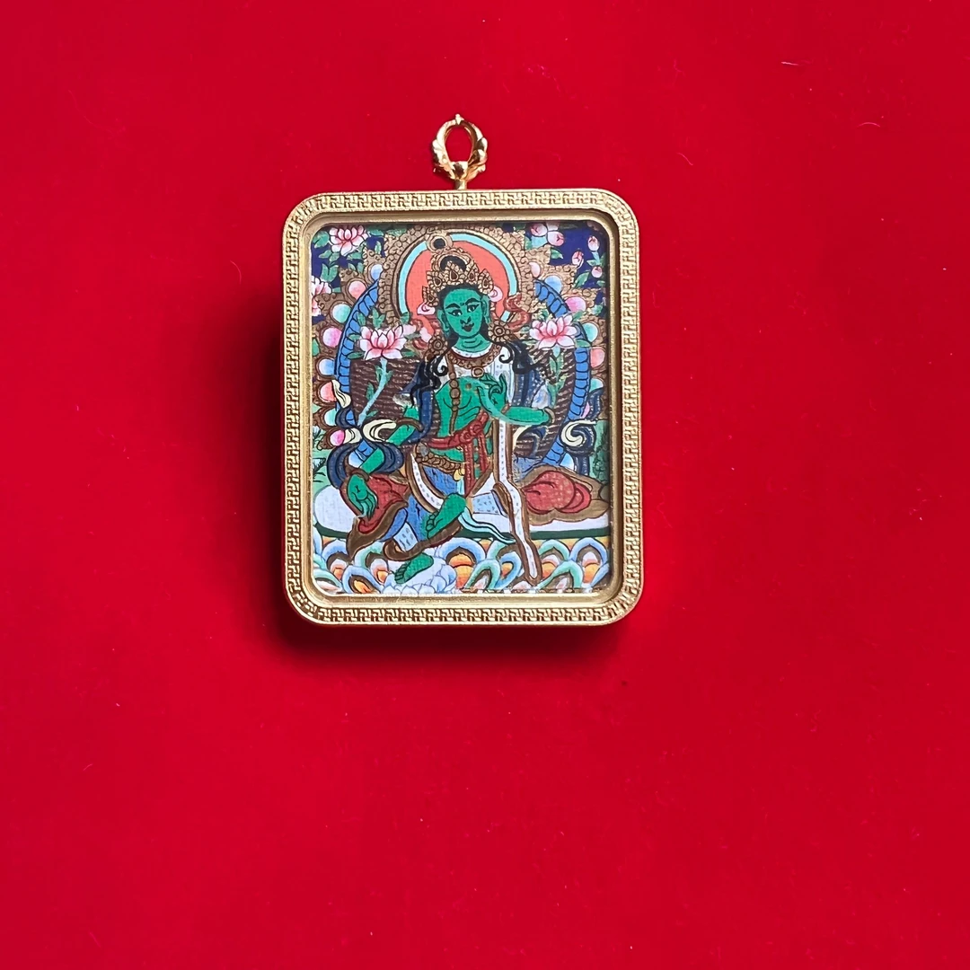 绿度纯手绘唐卡满工吊坠西藏真品青海纯手工热贡绘画（多样性发一）