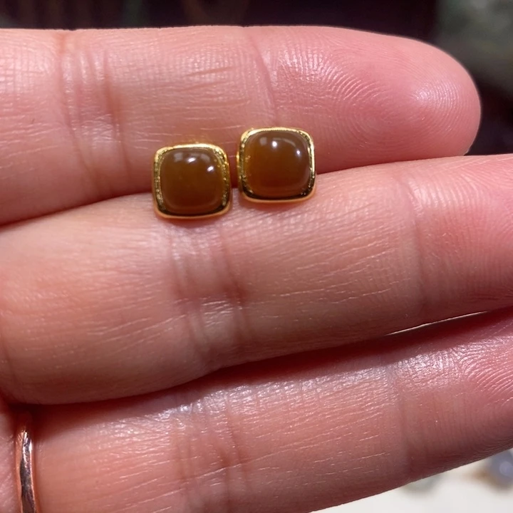 和田玉银S925镶嵌耳饰