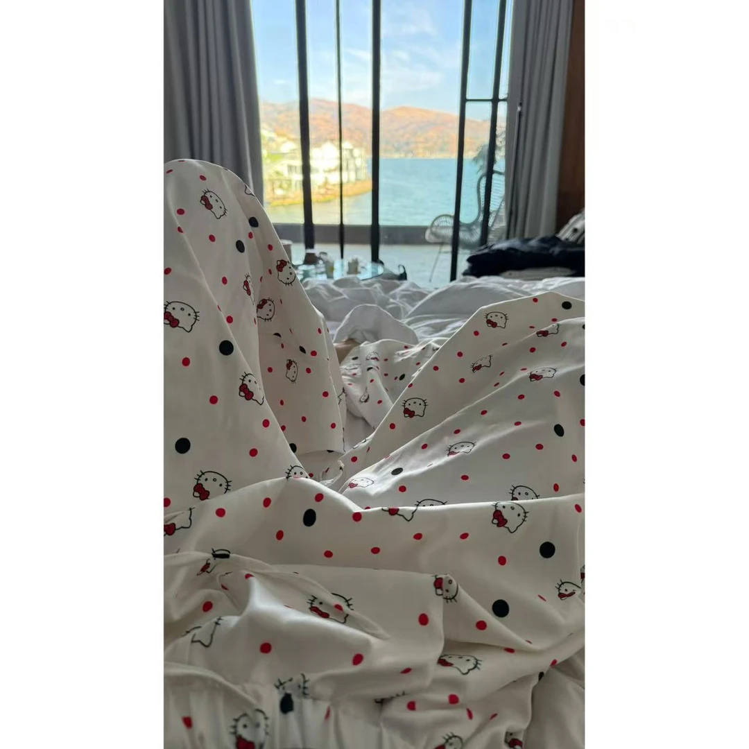 【清仓款】白色kitty满印拖地裤女宽松小众设计感慵懒长裤052