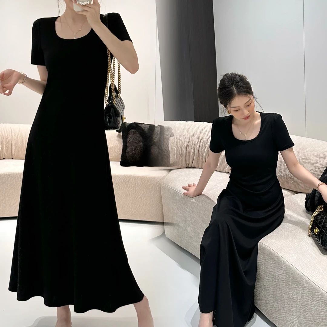 TY原创 「2个裙长可选」赫本风小黑裙外穿收腰无袖/短袖长裙9332