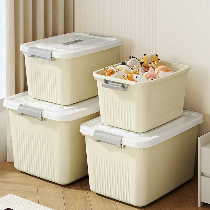 收纳箱带盖家用衣物玩具落地零食书本手提储物盒大容量塑料整理箱