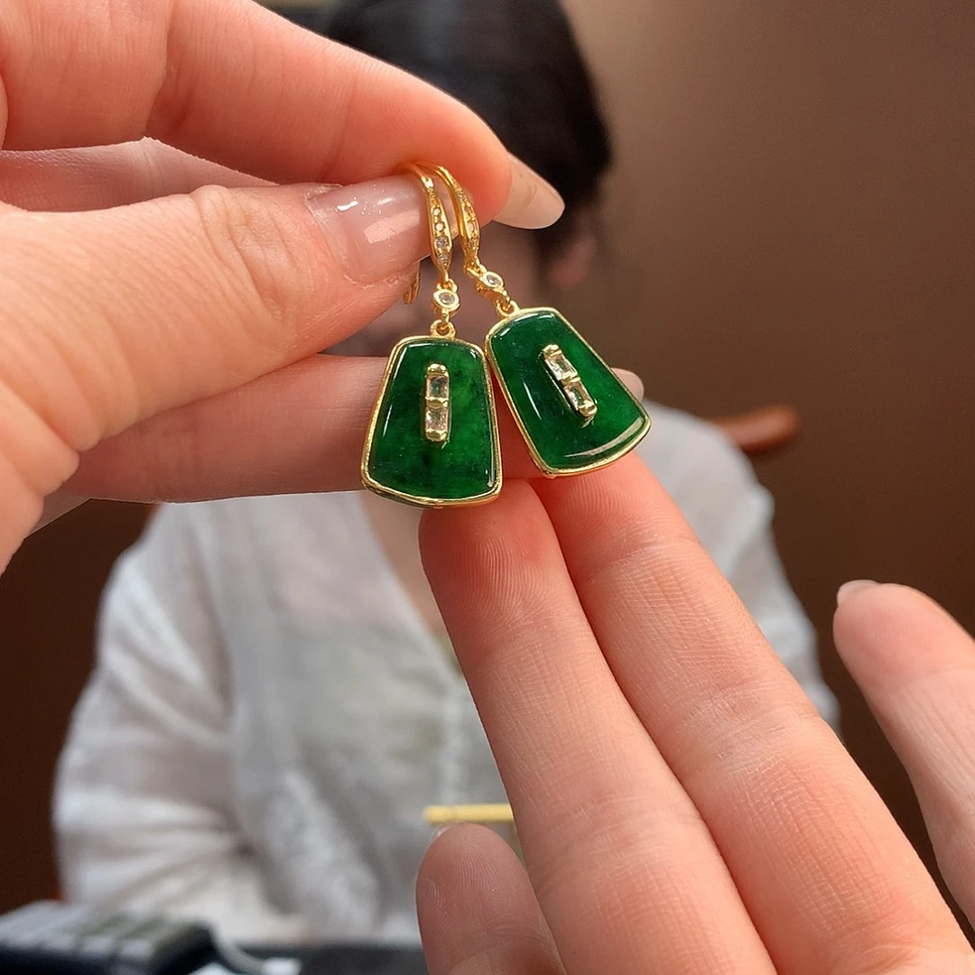 翡翠银S925镶嵌耳饰耳饰