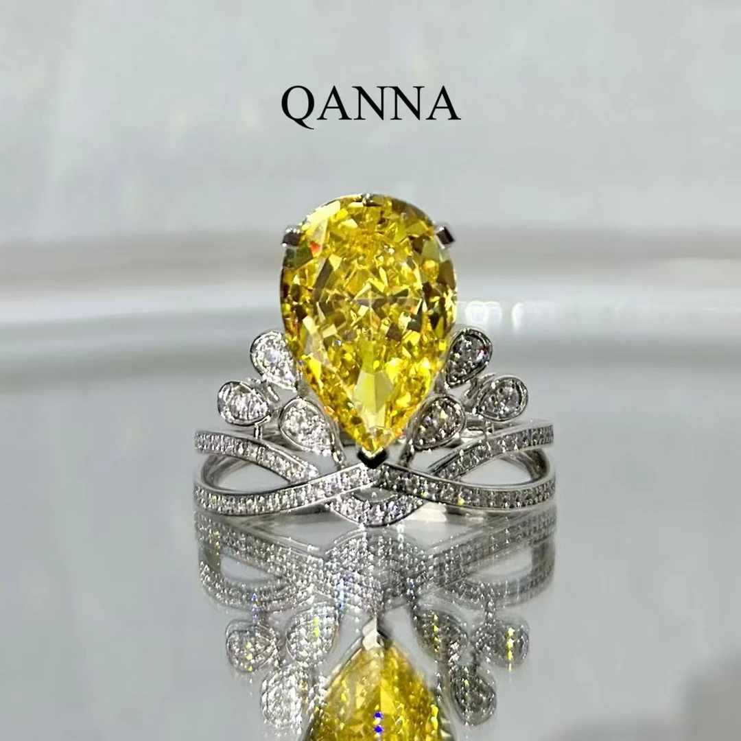 QANNA【黄色超大号水滴皇冠】【设计款】奢华名媛经典皇冠钻石戒指AY