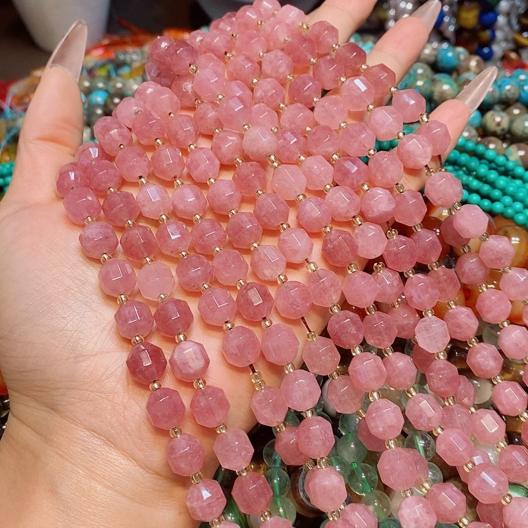 玛瑙/玉髓散珠天然草莓晶路路通10mm