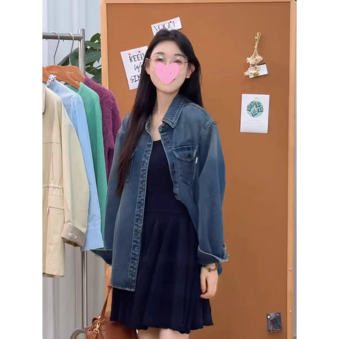 鸥纪儿女装同款港风气质设计感牛仔衬衫外套女秋季款宽松显瘦上衣