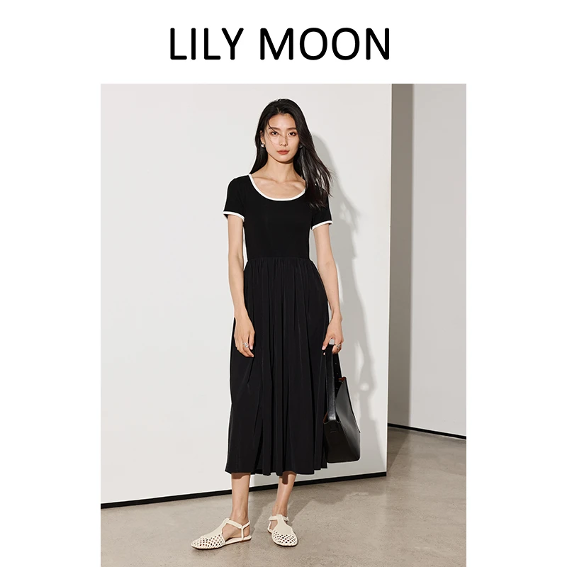 LILYMOON【方领小黑裙】极简小黑裙法式气质优雅羊毛南油高端女装