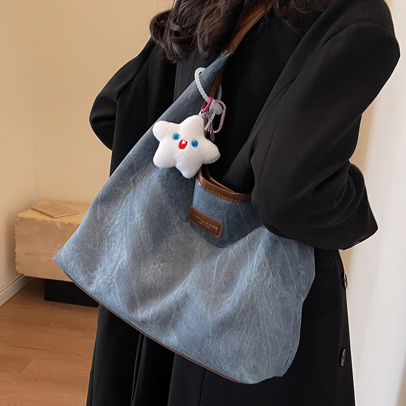 大容量包包女2025新款通勤帆布牛仔托特包大学生上课包腋下单肩包