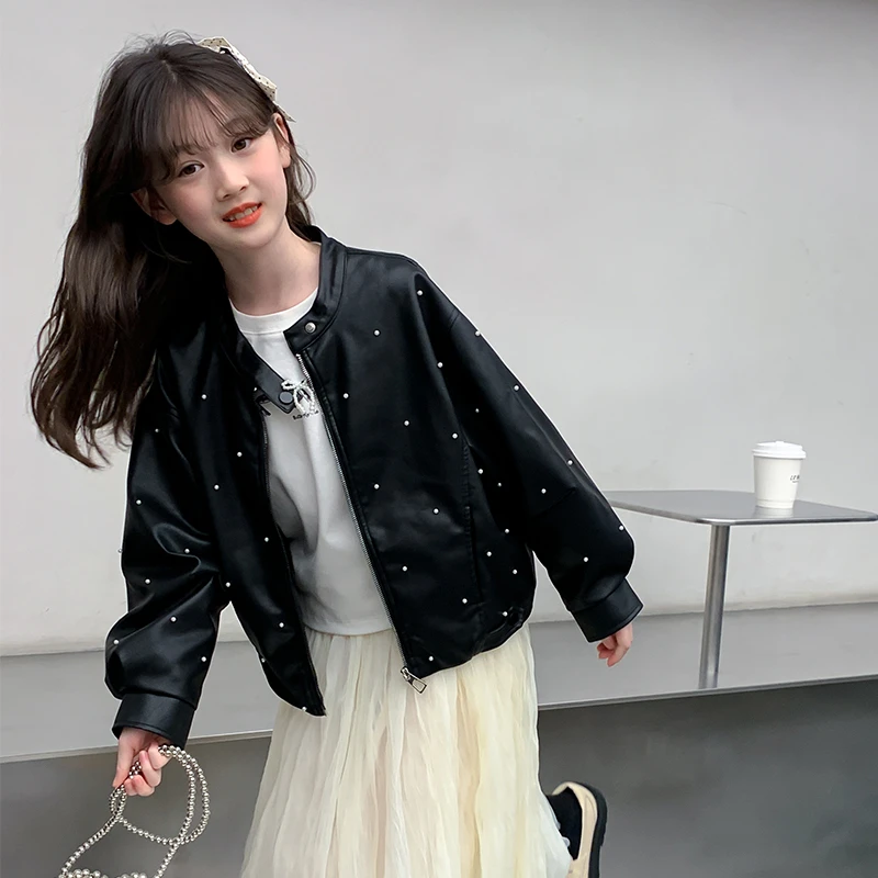 女童皮衣外套秋装2025新款洋气女孩机车服漂亮秋季儿童夹克童装