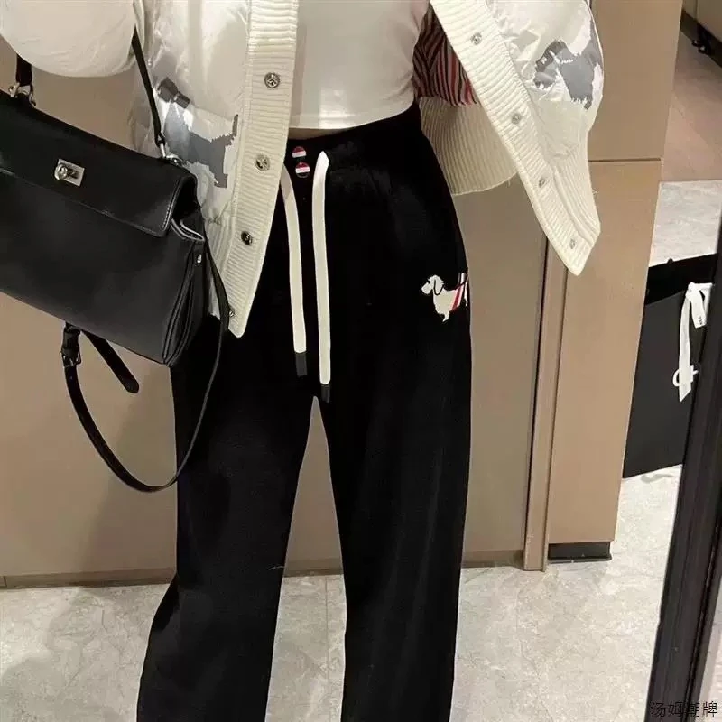 034【快乐小狗】垂感休闲小狗直筒抽绳裤子可裁剪宽松直筒裤显瘦