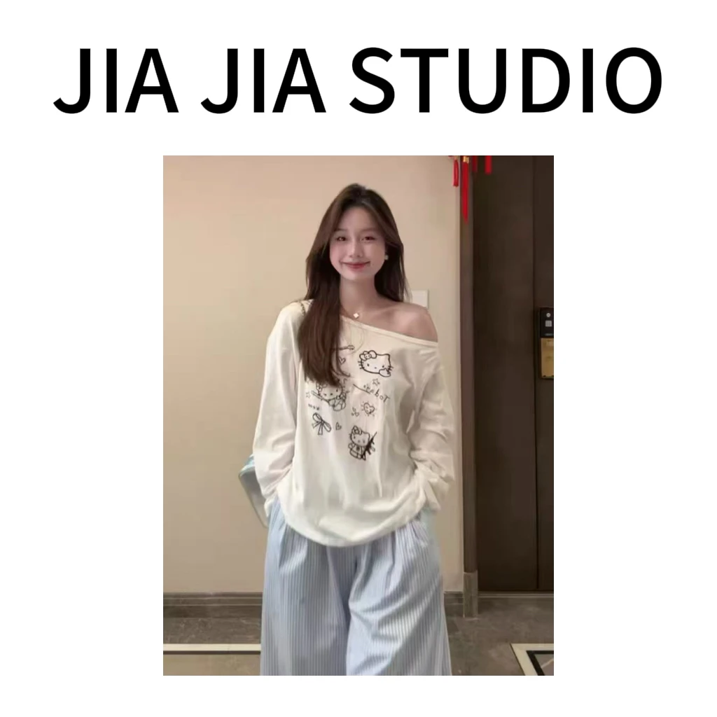 嘉嘉推荐#6698【夏季-薄款】百搭一字肩KT猫防晒