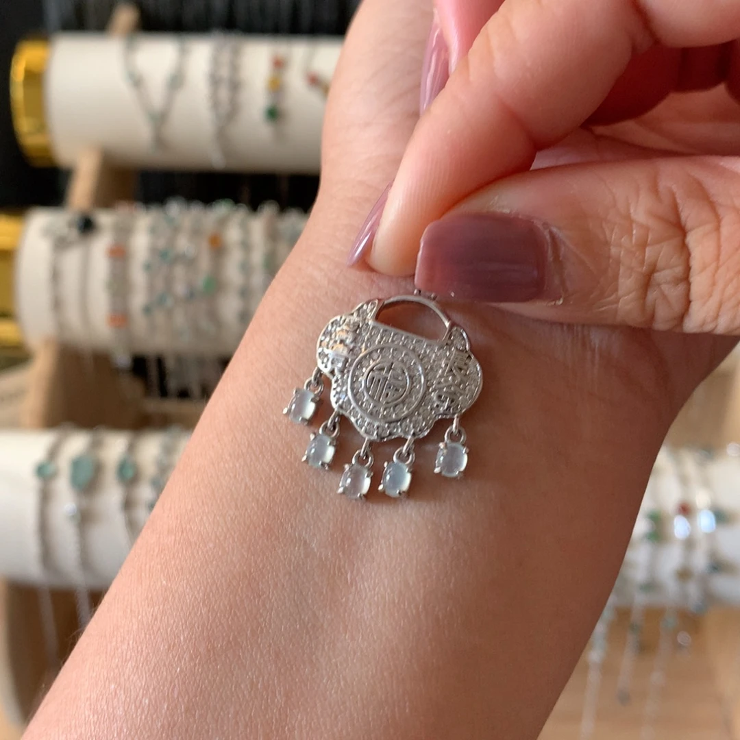 翡翠银S925镶嵌耳饰吊坠