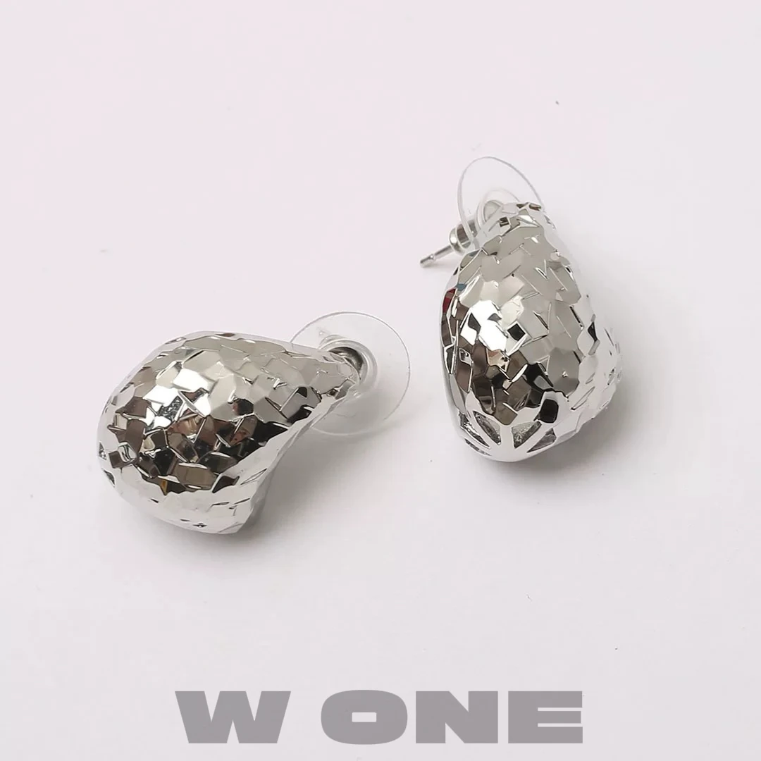 铜合金耳饰 【W ONE】小众设计感金属肌理感碎银耳钉