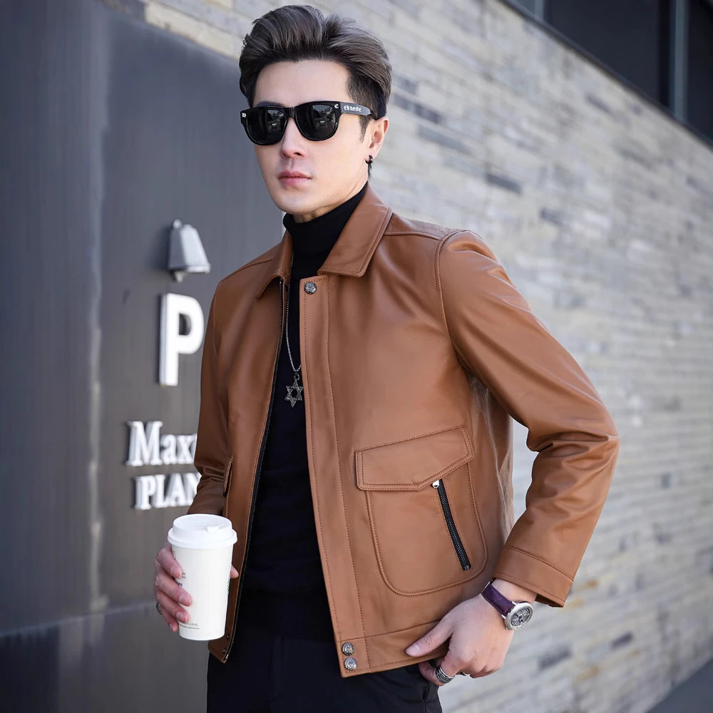 【男神款】秋冬海宁真皮皮衣男士绵羊皮夹克翻领修身短款潮外套男装