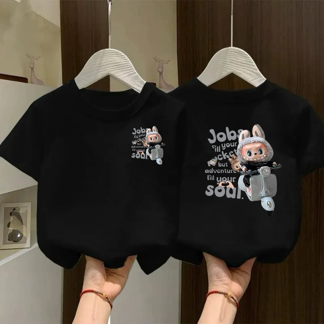 纯棉男女潮童宽松短袖圆领T恤衫中小儿童卡通Labubu拉布布童装夏