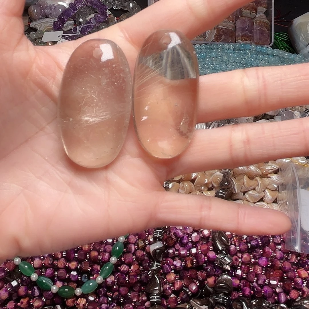 玛瑙/玉髓足银镶嵌珠宝半成品T566茶晶吊坠一对