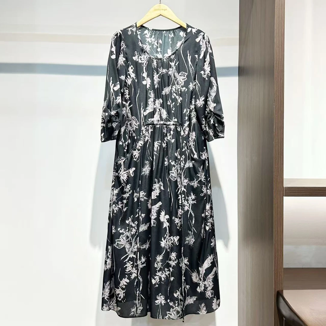 【萨拉迪恩】桑蚕丝气质百搭优雅高端大牌连衣裙长裙