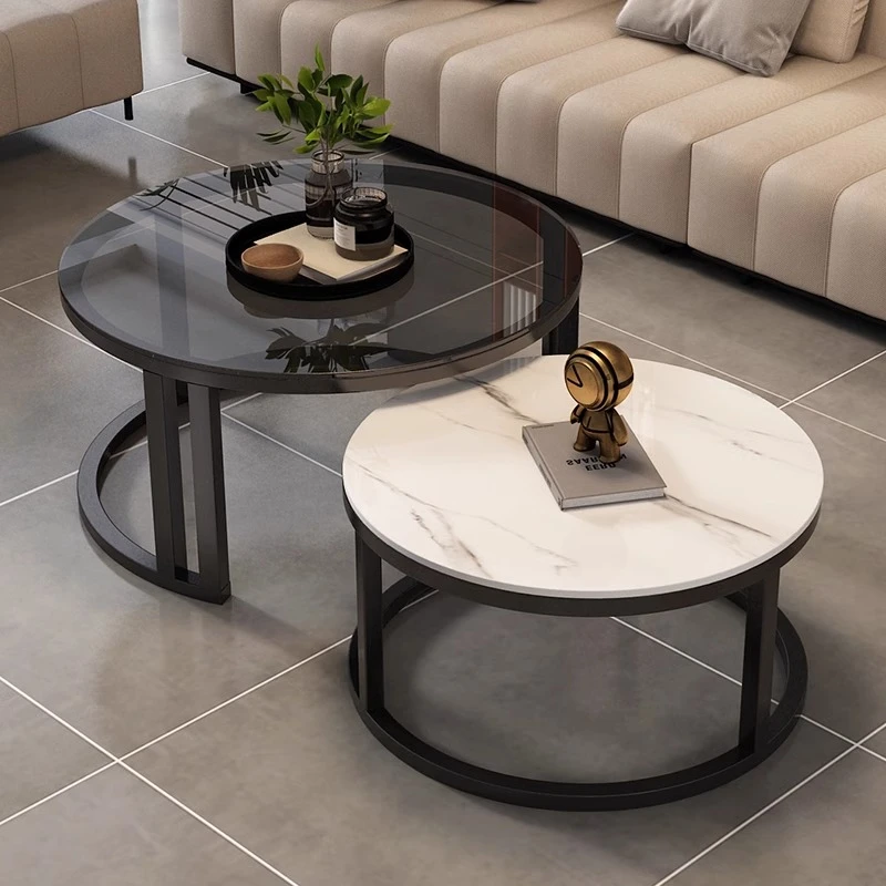 家用岩板客厅茶几2024新款轻奢高级感现代简约网红圆形茶几小户型