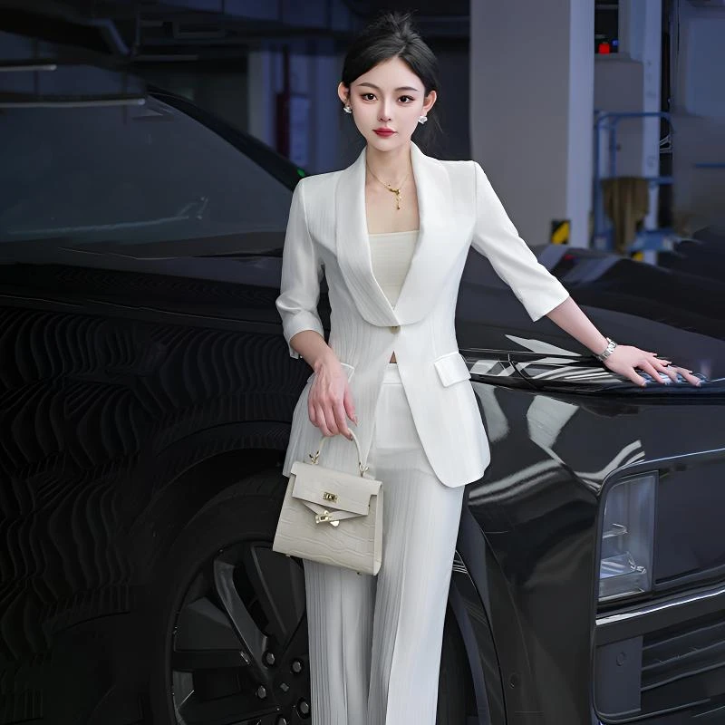 纯色西装套装女新款气质名媛高端轻奢垂顺一粒扣夏季薄款西服