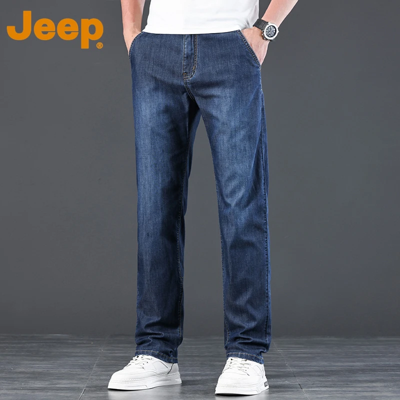 JEEP吉普桑蚕丝牛仔裤男款春秋季2025新款直筒商务休闲裤子男
