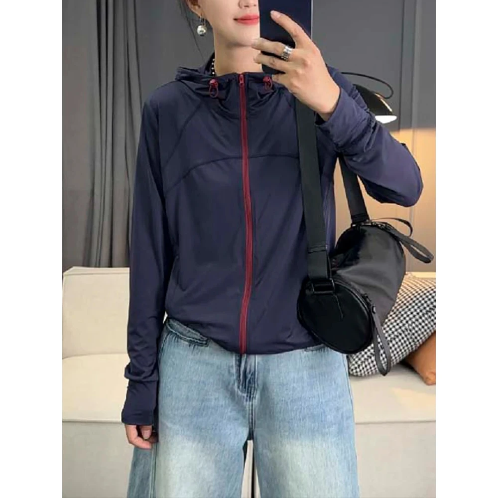 宽松轻薄透气便携防晒外套女2025夏季新款撞色拉链百搭长袖防晒衣