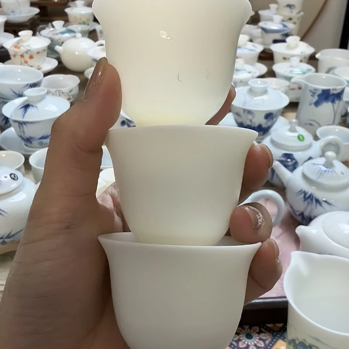 素烧羊脂玉茶杯三个一组
