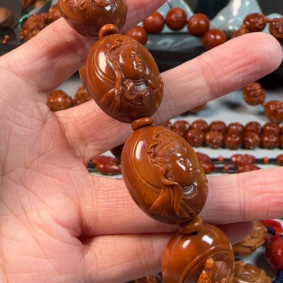 手串橄榄核哏*啾鸡血红水晶核观音手串