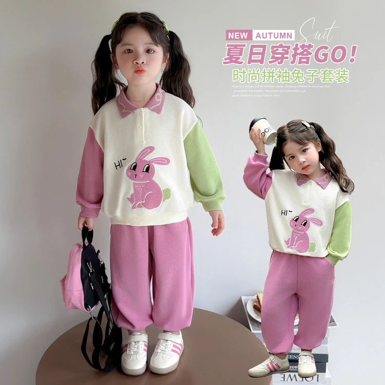 女童套装春秋款2025新款网红儿童洋气卫衣运动两件套宝宝时髦秋装