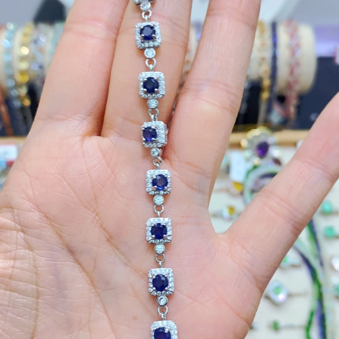 蓝宝石手链银S925镶嵌