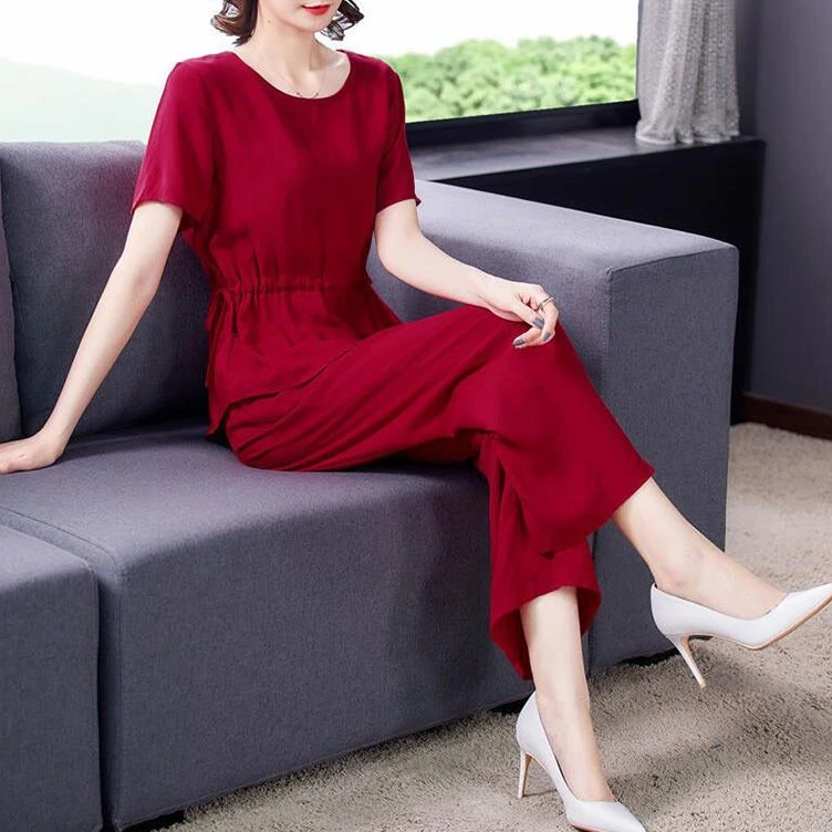 绵绸睡衣女夏季薄款棉质绸短袖阔腿裤套装外穿人造棉家居服两件套