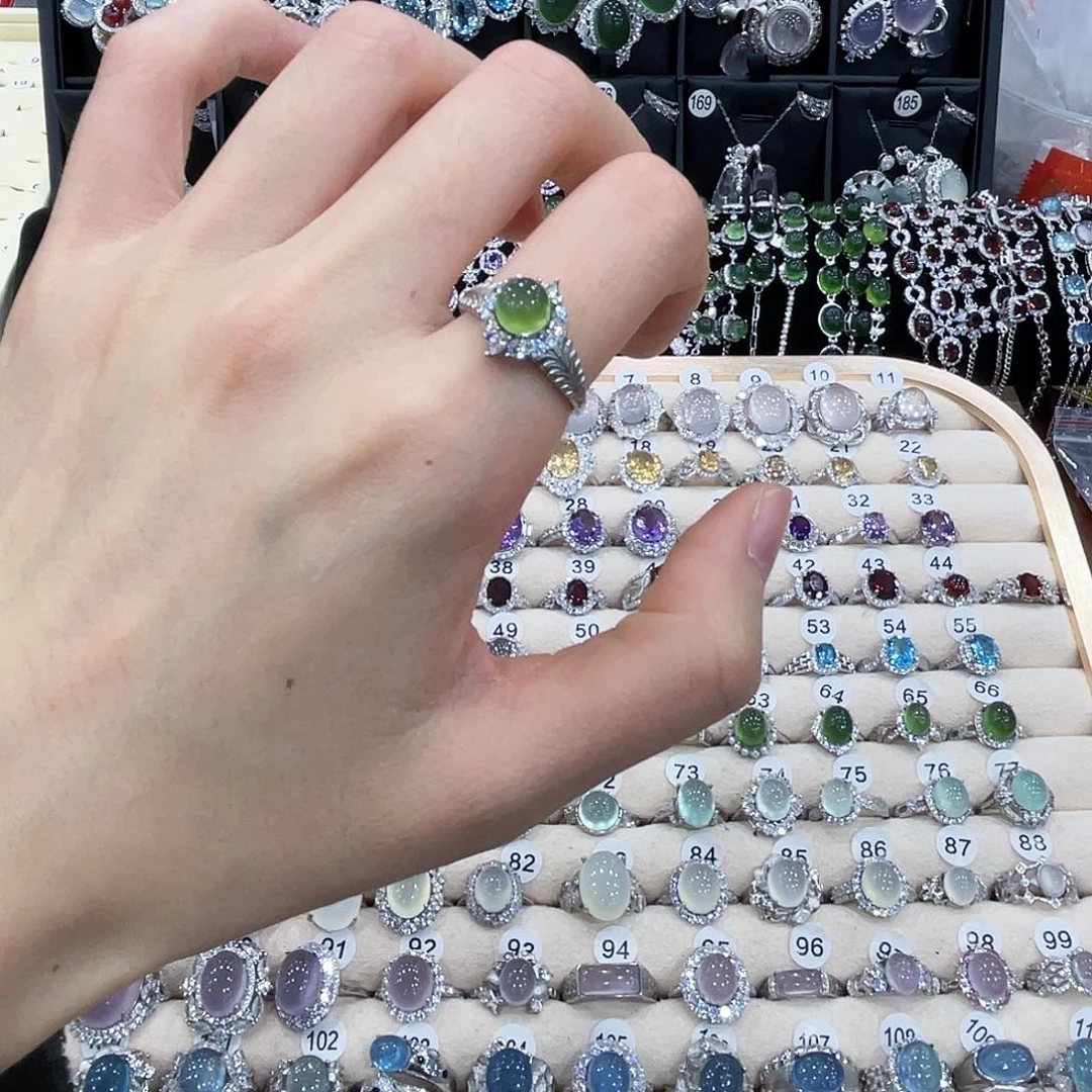 蛇纹石玉银S925镶嵌戒指