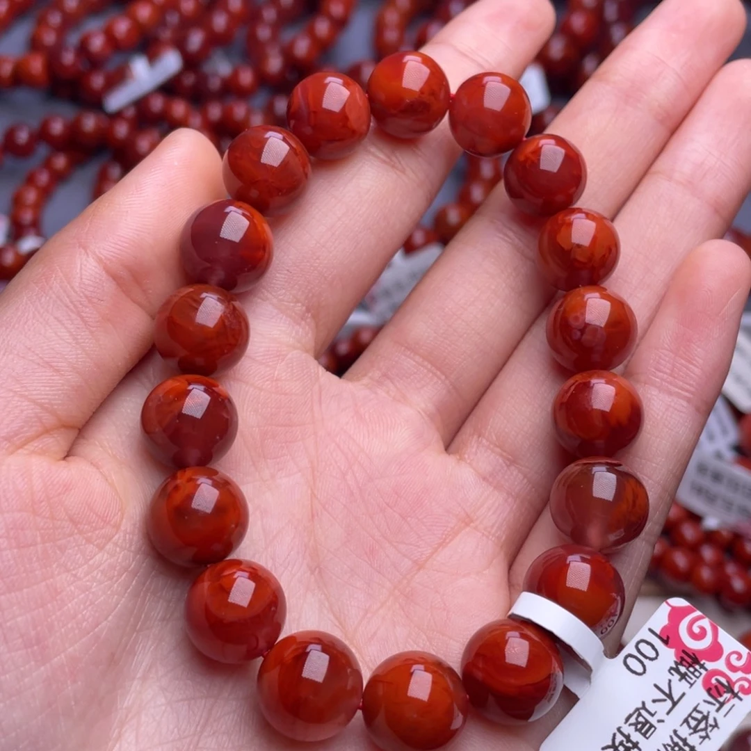 南红玛瑙未镶嵌其他（原矿）11mm顶品瓦西玫红火焰纹圆珠手串