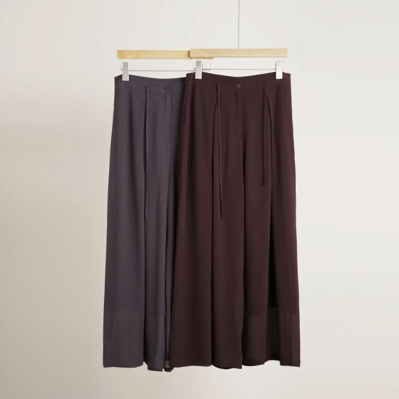 外贸品牌鬼绉100%桑蚕丝直筒宽松休闲女士西装裤（250948）