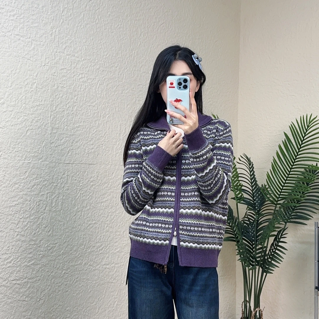 【硬货】5325轻奢时尚费尔岛宽松短款气质秋冬针织毛衣拉链女开衫