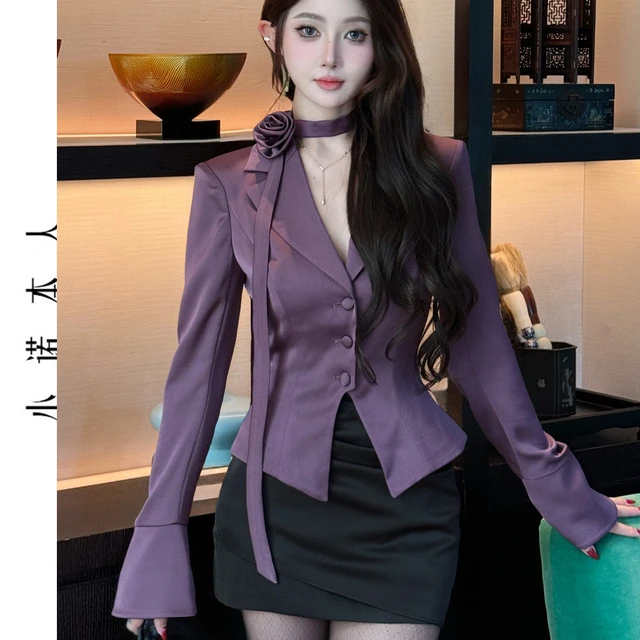 小诺本人高职风性感套装显西装长袖百短外套轻搭瘦腰包臀裙251297