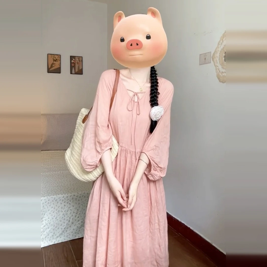 【现货+运补】海边度假温柔风长裙粉色夏季2025新款今年流行6051