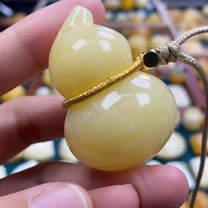 琥珀未镶嵌珠宝奇石21白蜜葫芦吊坠