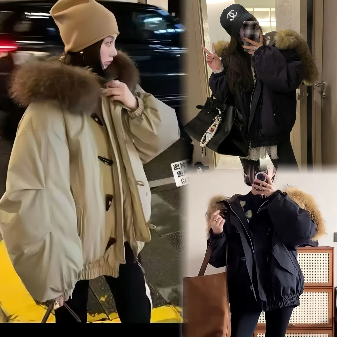 0309冬季新款大码美式街头牛角扣复古连帽外套加厚保暖派克服