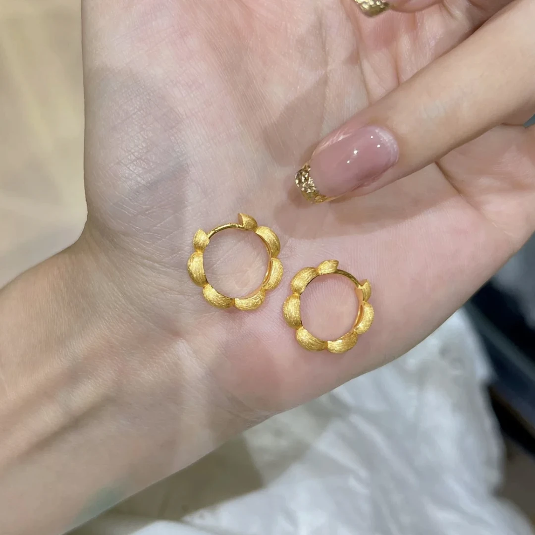 铜合金耳饰 Dlzea 时尚新款复古金色拉丝小花环耳环耳扣女