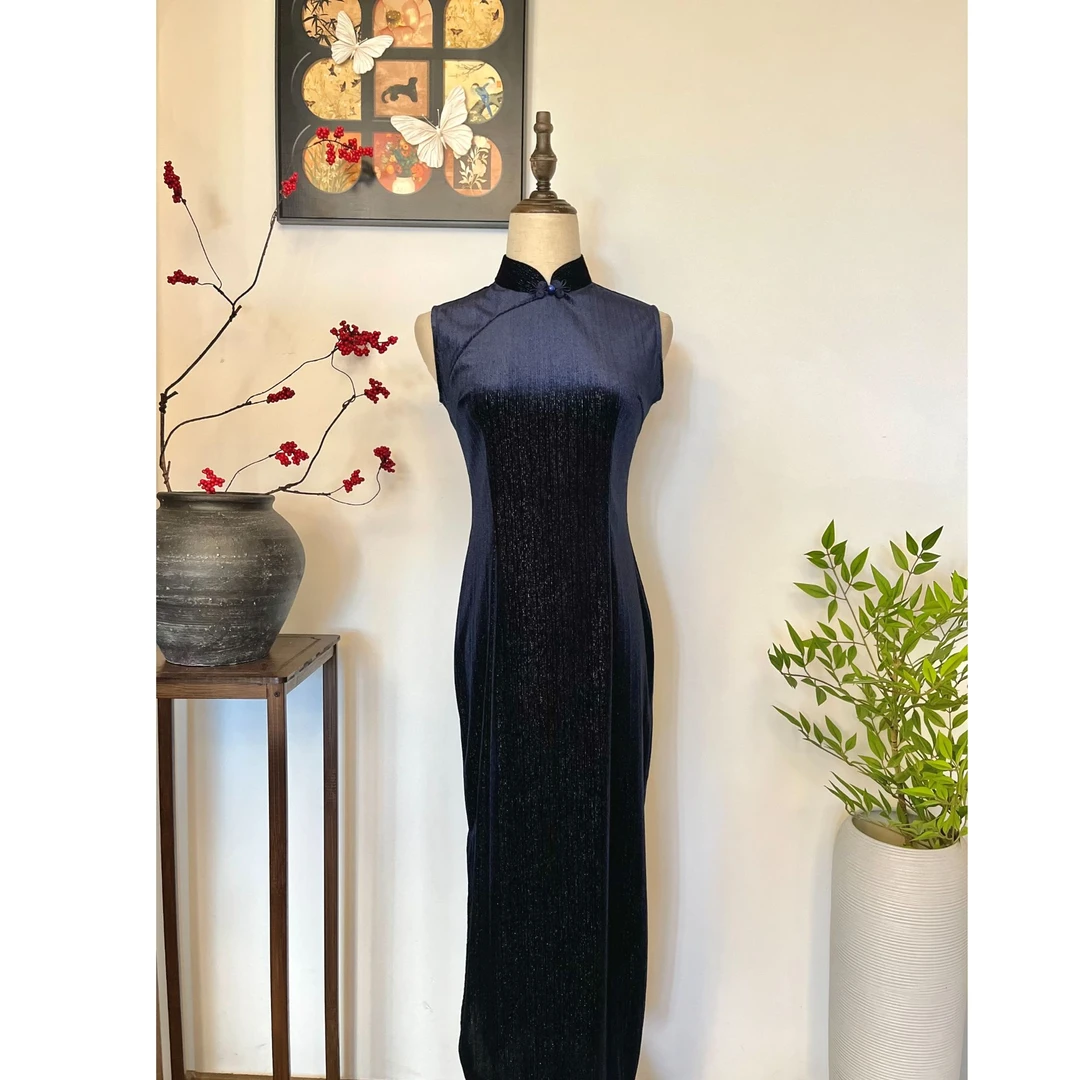 【流星】新款日常中长款旗袍斜襟低开衩复古优雅旗袍裙