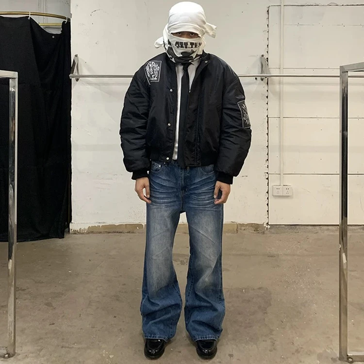 VULCAN STORE 水洗重工做旧直筒牛仔裤 男女同款 蓝色