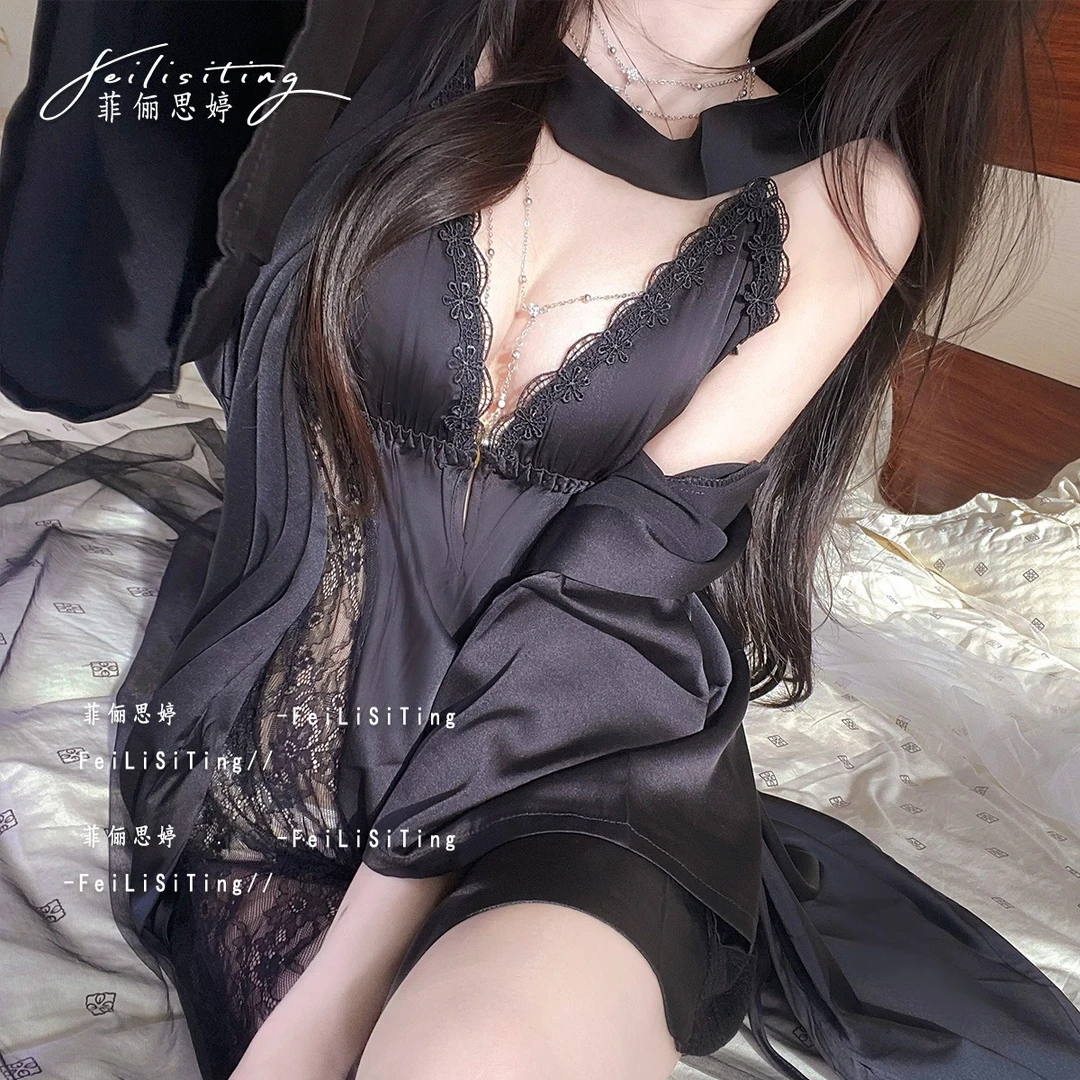 性感睡衣夏天冰丝蕾丝高级感带胸垫大码吊带睡裙2025新款套装夏季