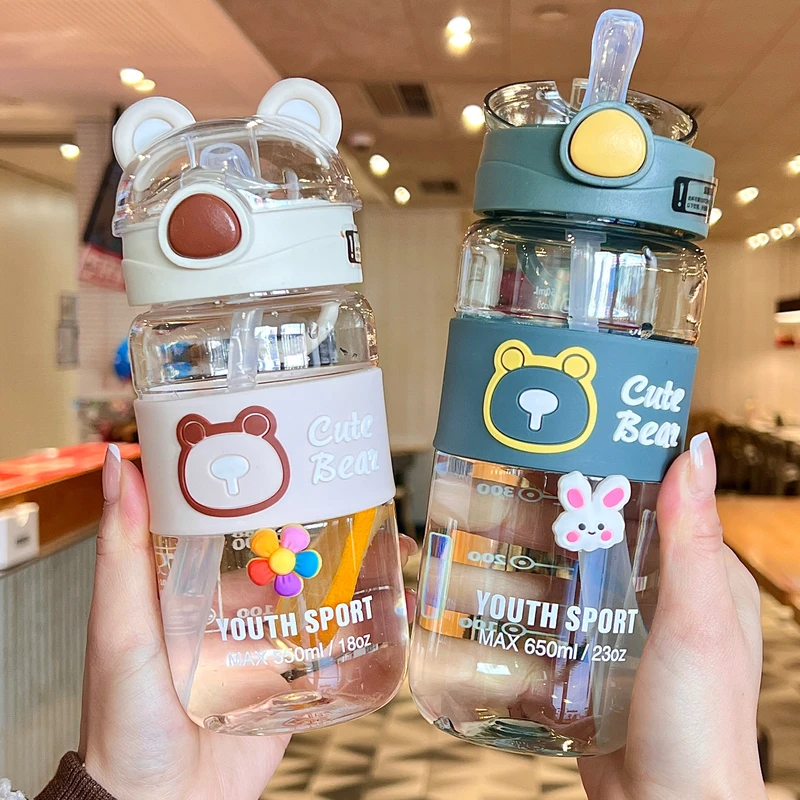 新款儿童水杯男女高颜值可爱带吸管塑料壶夏季小学生上学专用杯子
